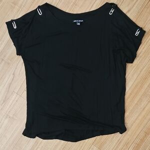 Women's Black Slinky Short Sleeve Top. Size Large